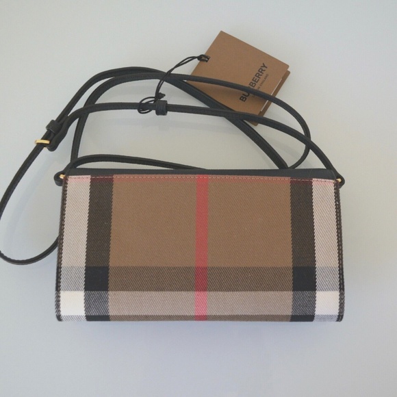 NWT BURBERRY HANNAH COCA HOUSE CHECK DERBY LEATHER CROSSBODY WALLET BAG CLUTH - Picture 8 of 10
